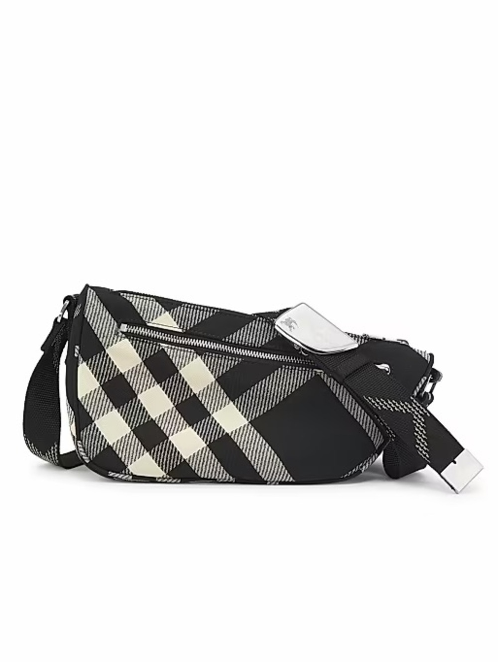 Burberry Shield Check Cotton-Blend Small Crossbody Bag Men's Black Zip Closure
